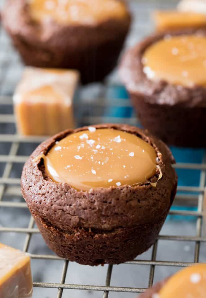 Salted Caramel Brownie Bite on a cooling rack