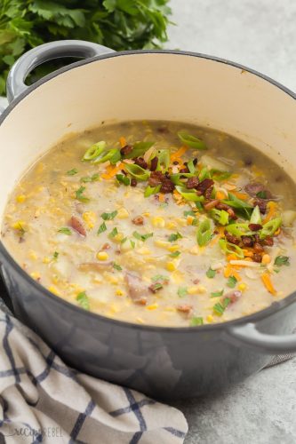 corn chowder in pot