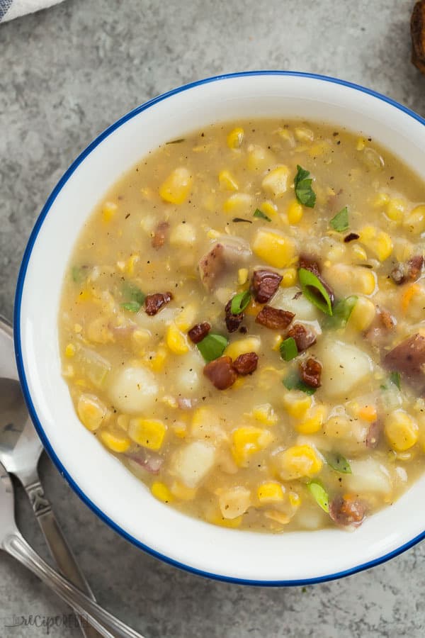 corn chowder in bowl