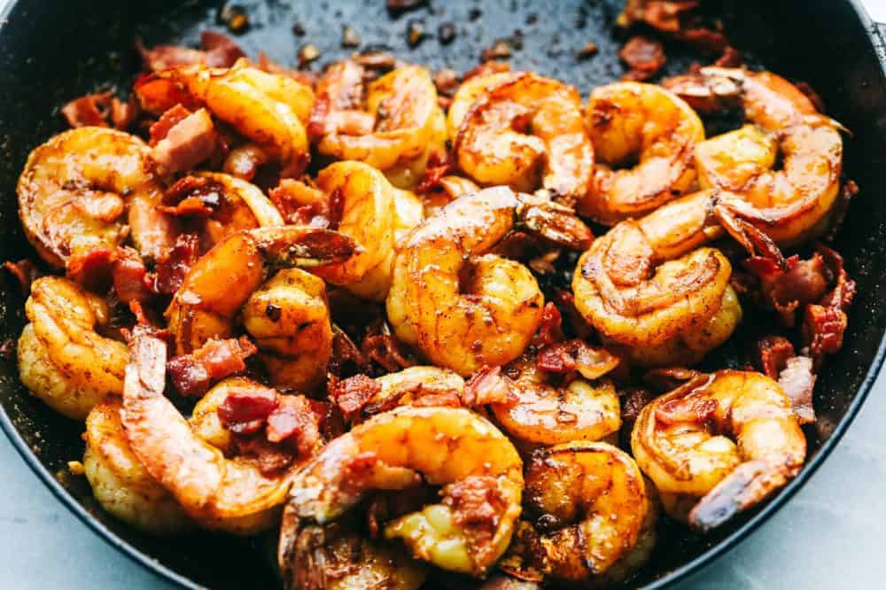 Cajun garlic shrimp in a skillet.