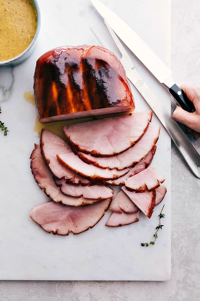 Ham sliced on a cutting board