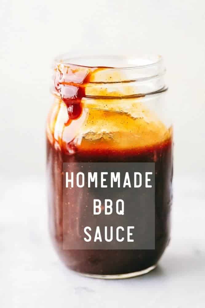 Homemade BBQ sauce in a mason jar.