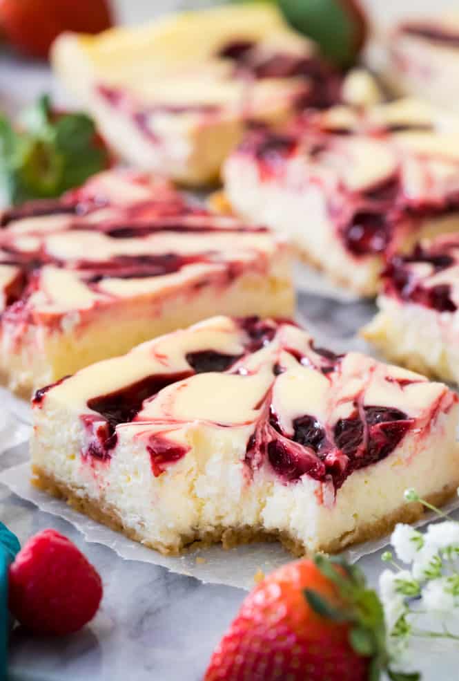 creamy interior of berry swirl cheesecake bar
