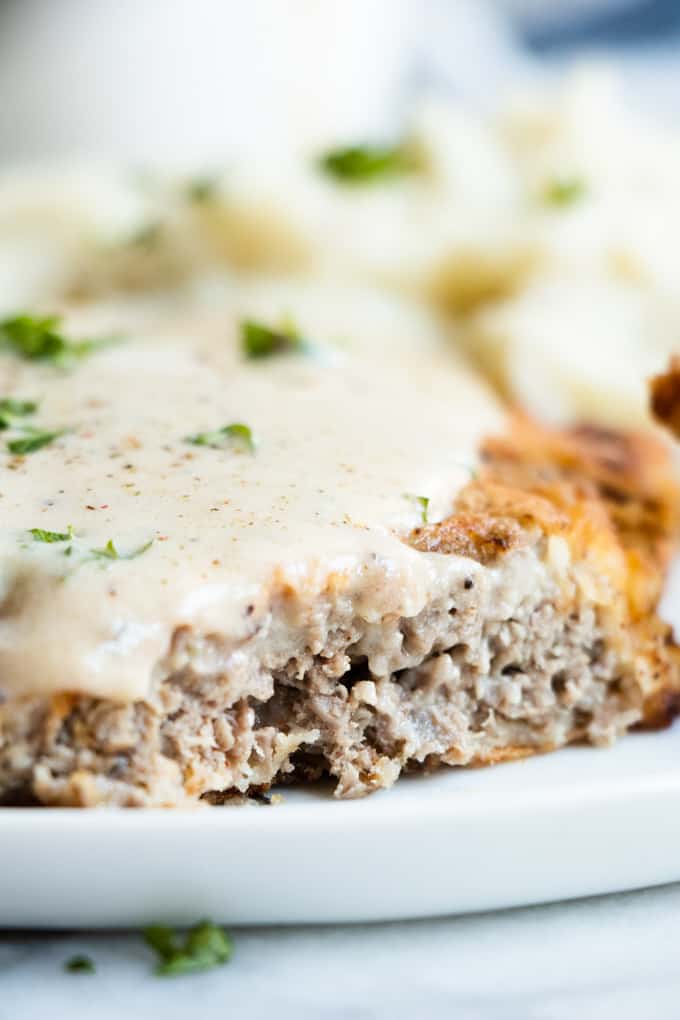 Chicken fried steak up close.