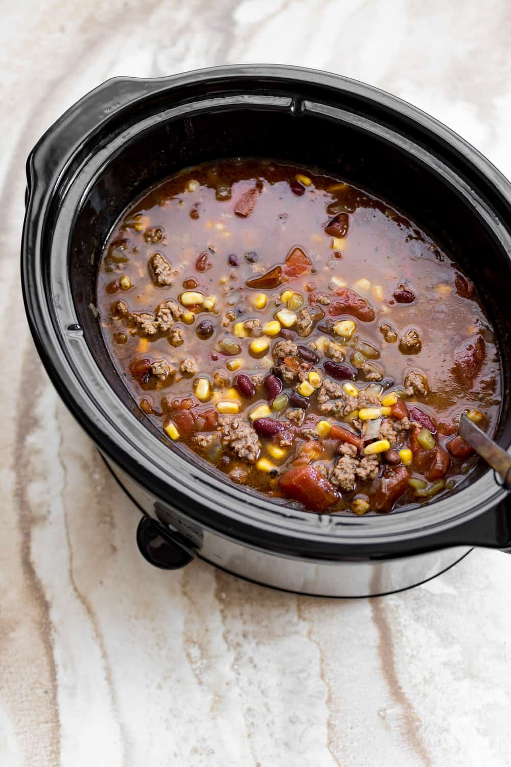 Crockpot Taco Soup in the slow cooker.