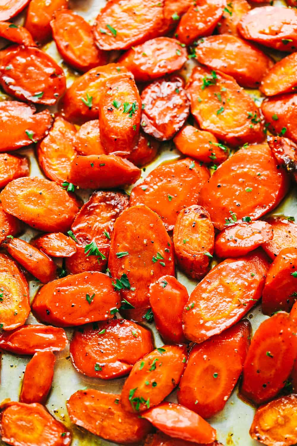 Glazed carrots on a tray.