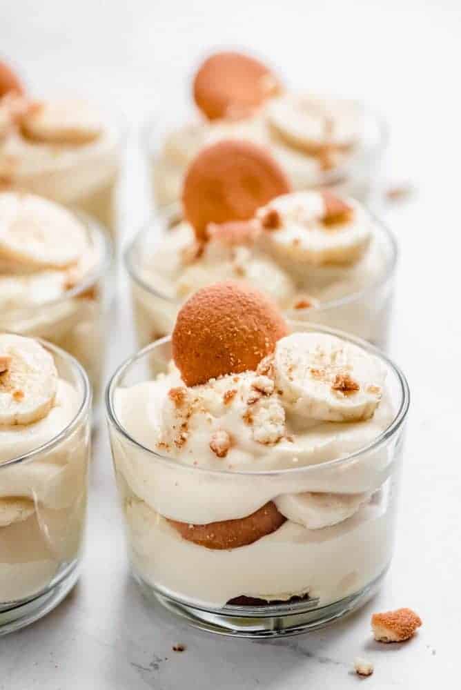 Magnolia Bakery Banana Pudding in small glass cups.