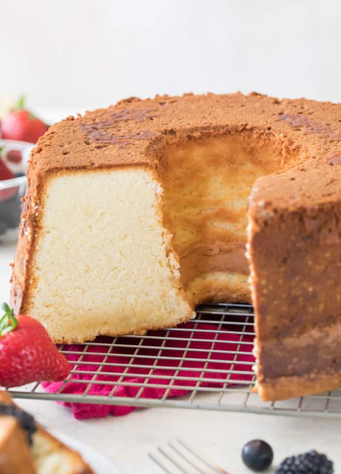 Cream cheese pound cake on cooling rack