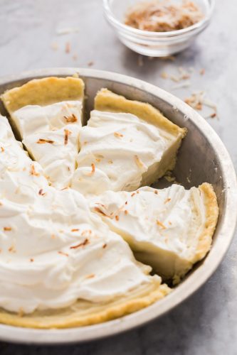 coconut cream pie sliced