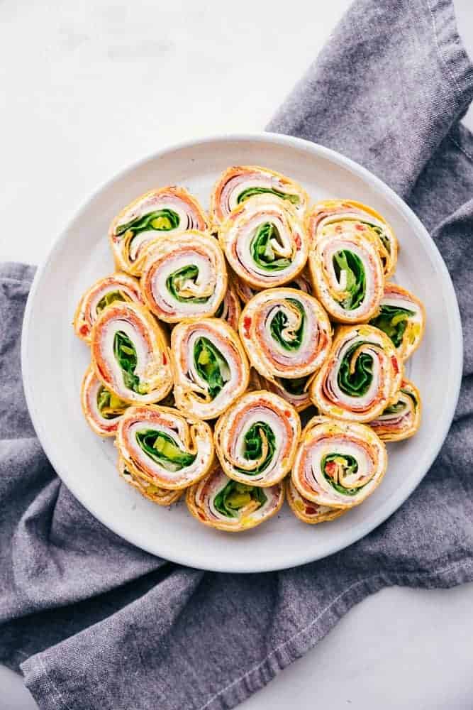 These easy Italian pinwheels on a white plate.