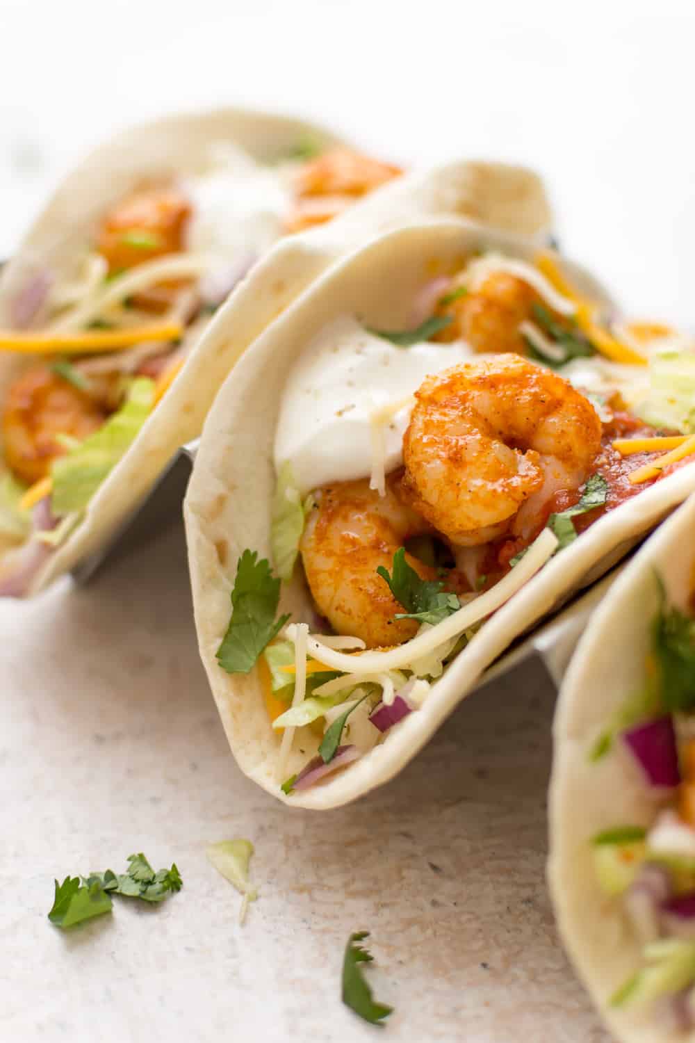 easy shrimp tacos close up