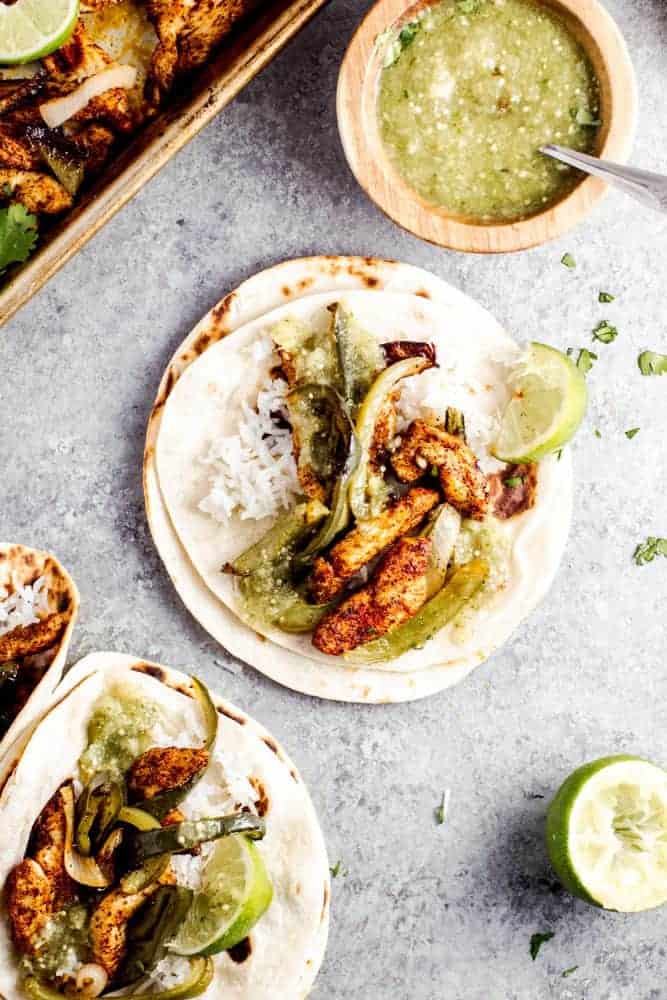 Skillet Chicken Fajitas with Creamy Jalapeño Verde Sauce. - Half