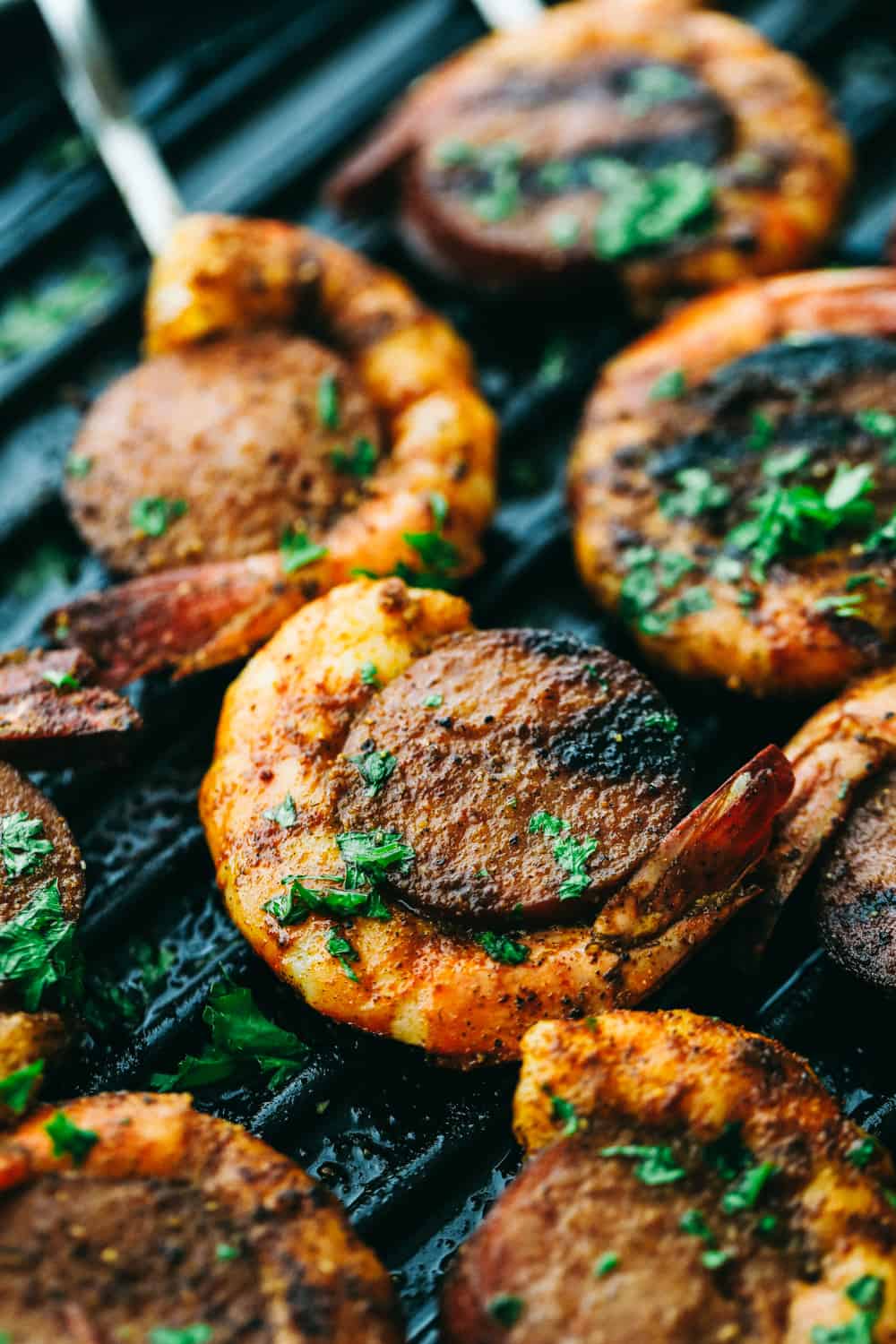 Close up on Easy and Amazing Cajun Shrimp and Sausage Skewers