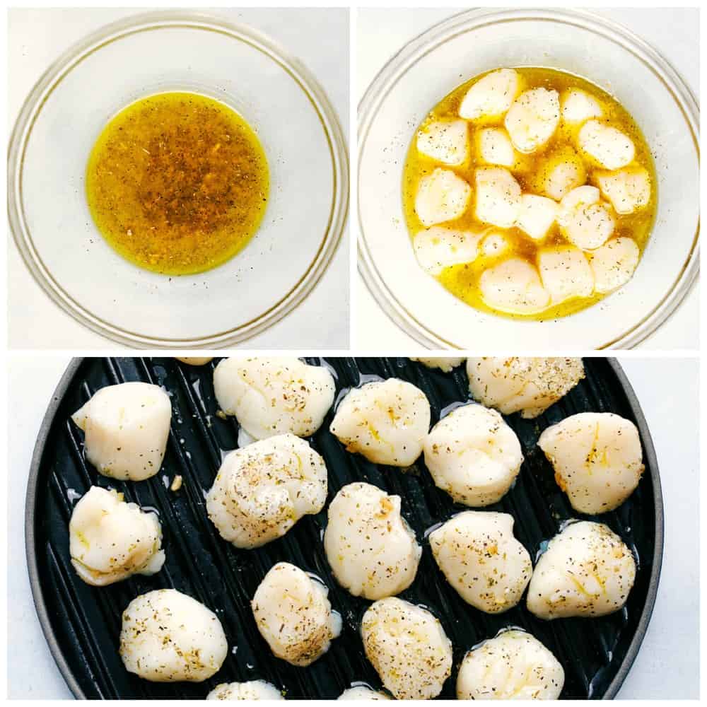 Grilled Lemon Garlic Scallops marinating 