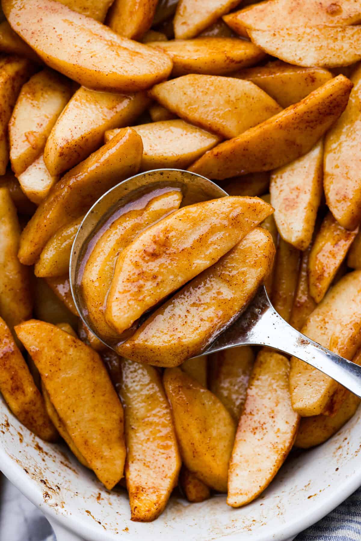 Close up shot of baked cinnamon and brown sugar apples. 