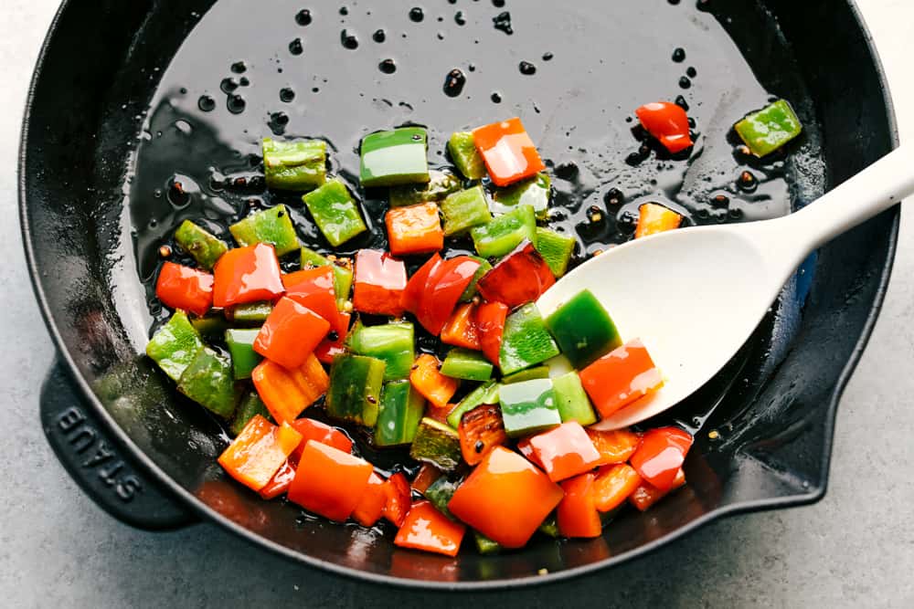 bell peppers sautéing 