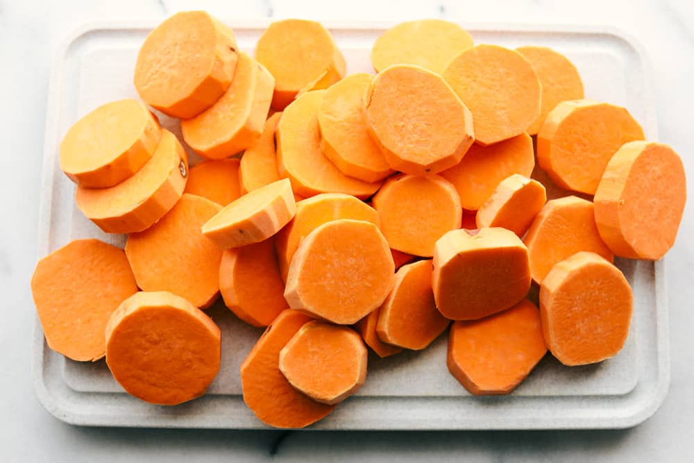 sweet potatoes cut up