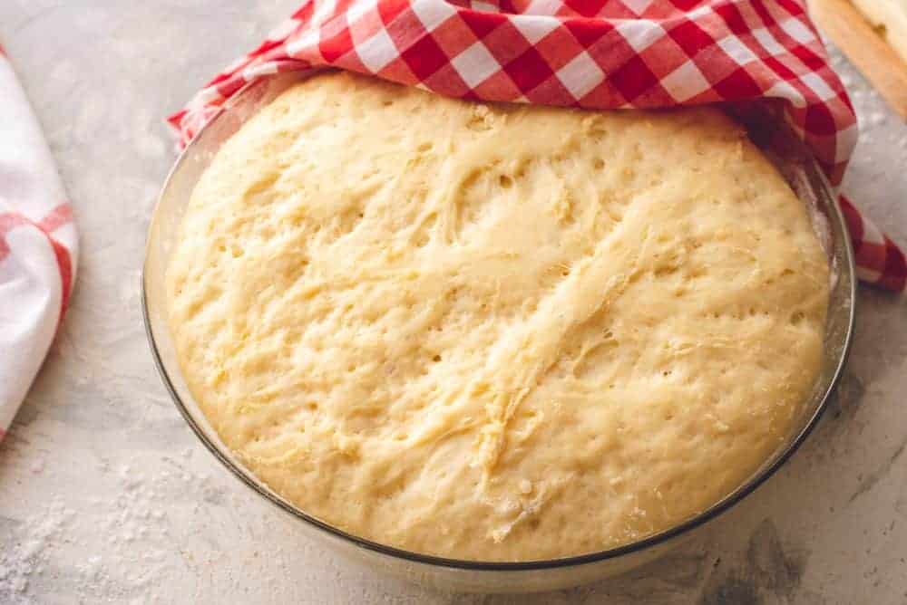 Soft, fluffy risen roll dough. 