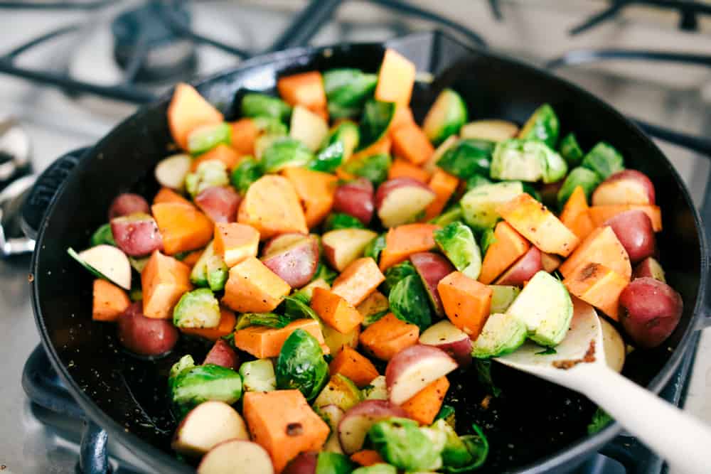 vegetables in a skillet on the stove top