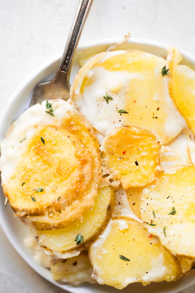 Scalloped potatoes in a pan