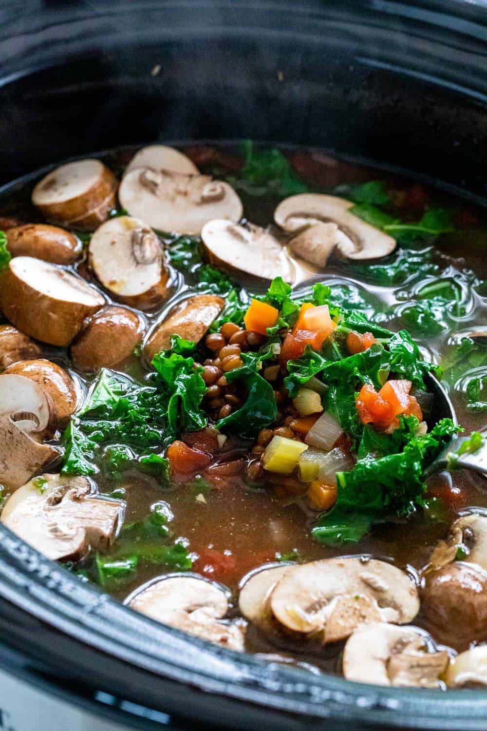 lentil soup inside a slow cooker