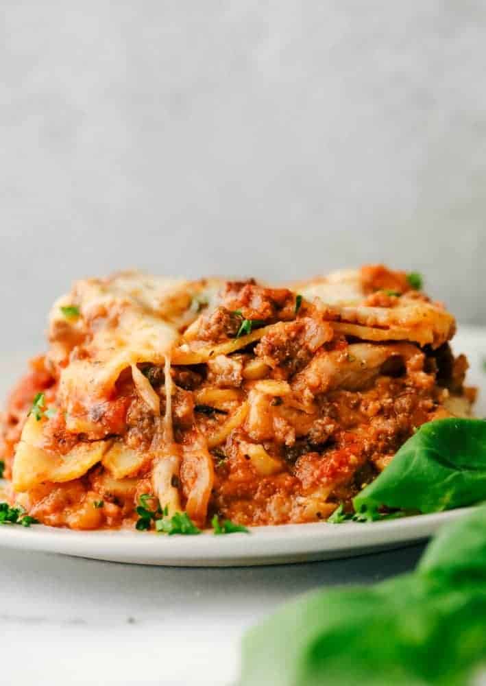 lasagna on a dish.