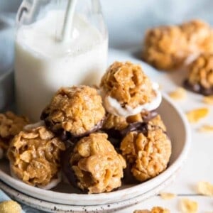 Peanut butter cornflake cookies on a plate