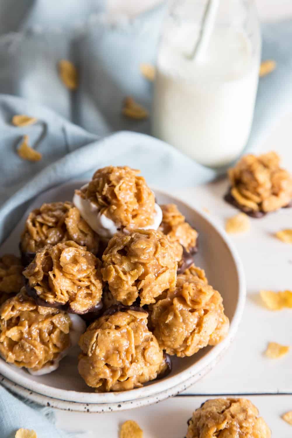 Peanut butter cornflake cookies on a plate