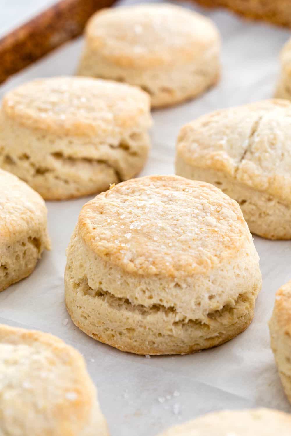 baked biscuits on a sheet pan