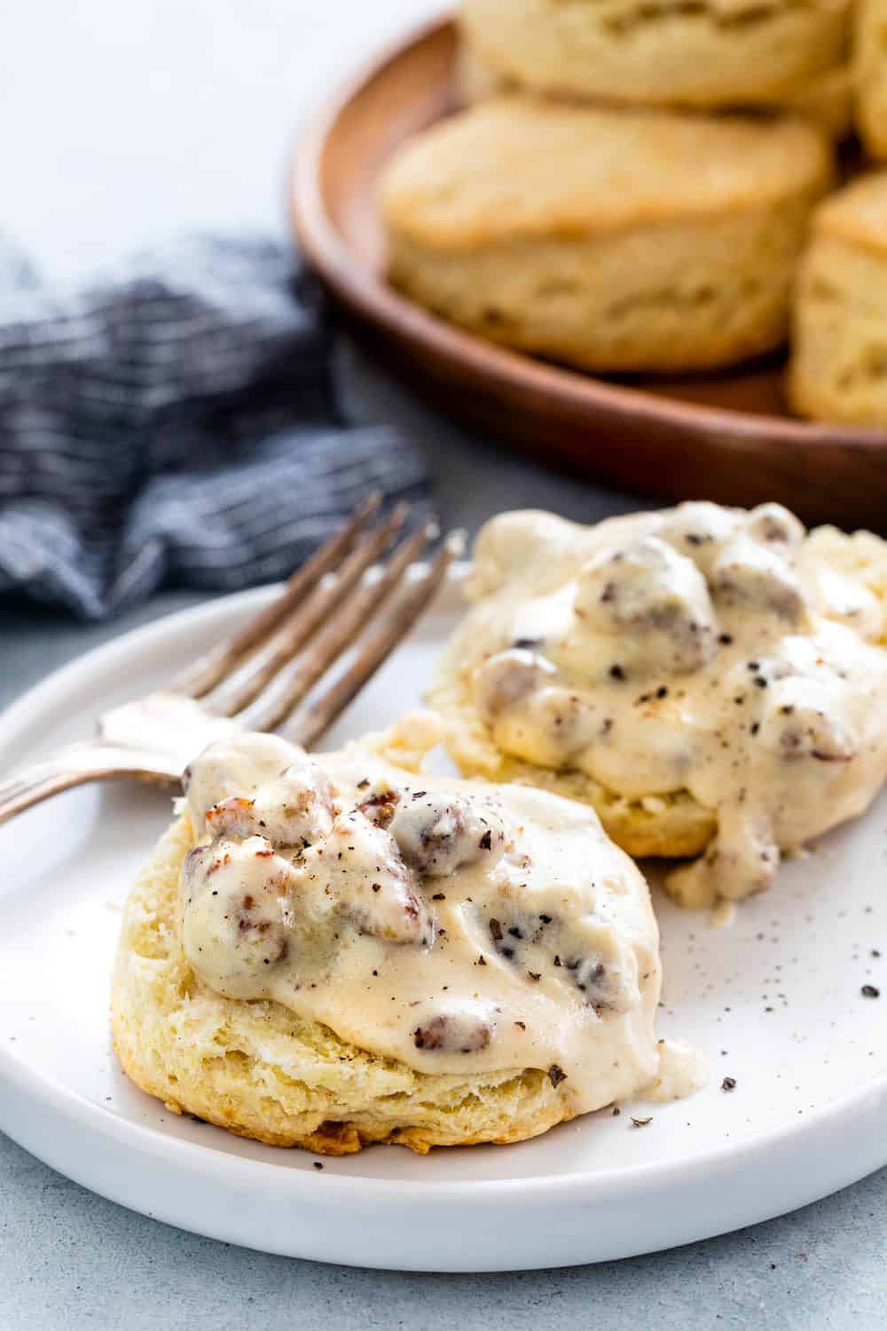 Biscuits and Gravy on a plate. 