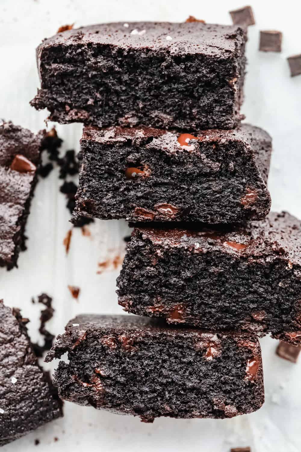 Keto brownies stacked on top of each other 