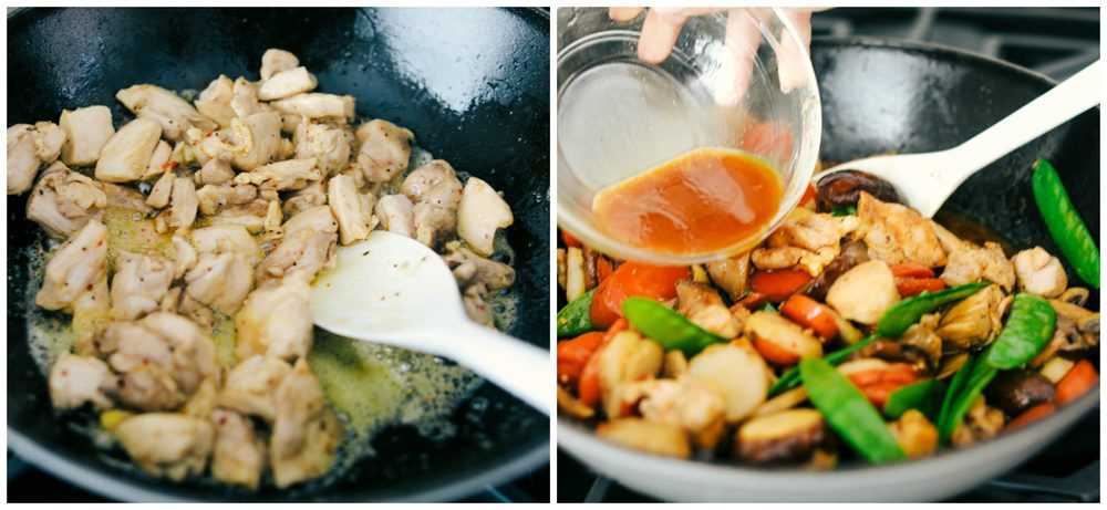 Process of making moo goo Gai pan.