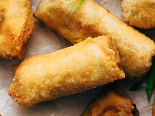 Closeup of egg rolls