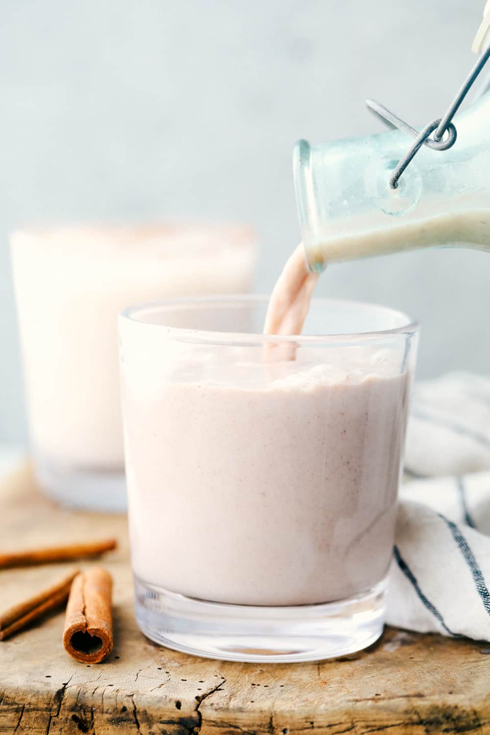 Horchata poured in a glass drink. 