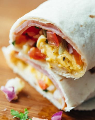 Breakfast burritos stacked on top of each other