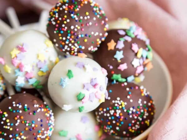 Cake pops in a bowl