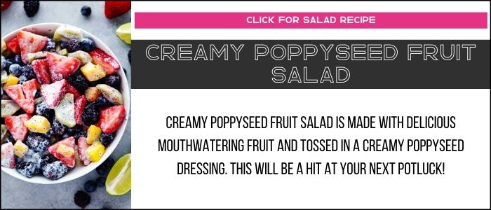 Creamy poppyseed fruit salad photo with summary on a recipe card link. 