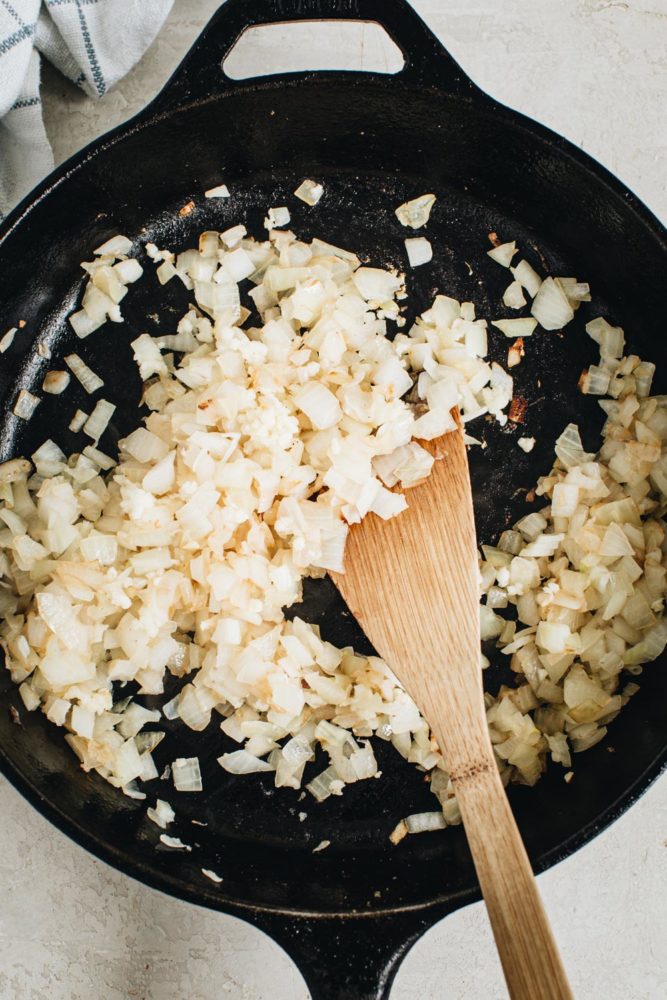 onions and garlic in skillet