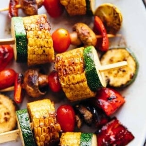 Grilled vegetable kabobs served on a platter