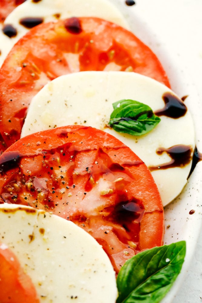 Close up on caprese salad.