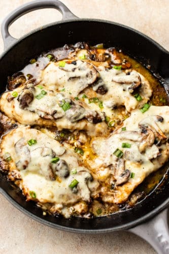 Chicken Lombardy in a cast iron skillet