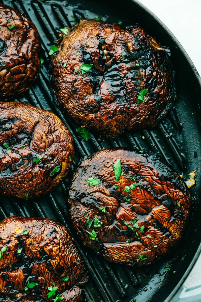 Honey Balsalmic Portobello Mushrooms on a grill pan.