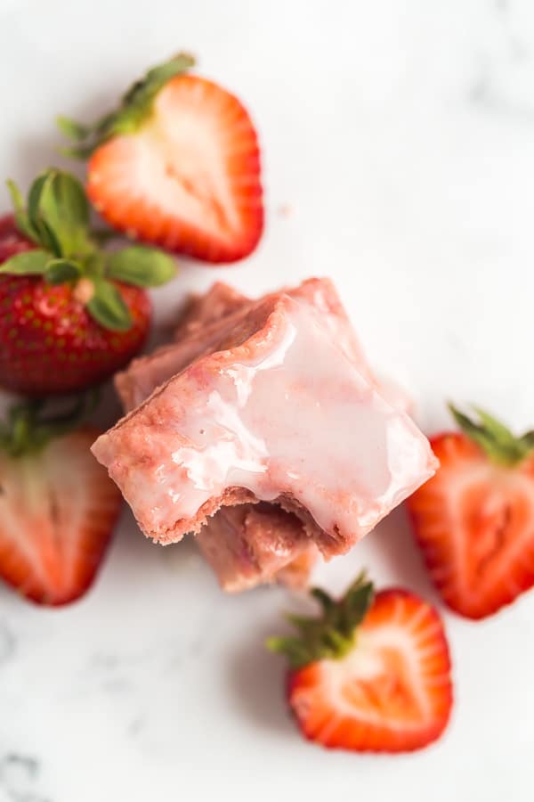 strawberry brownies stack overhead