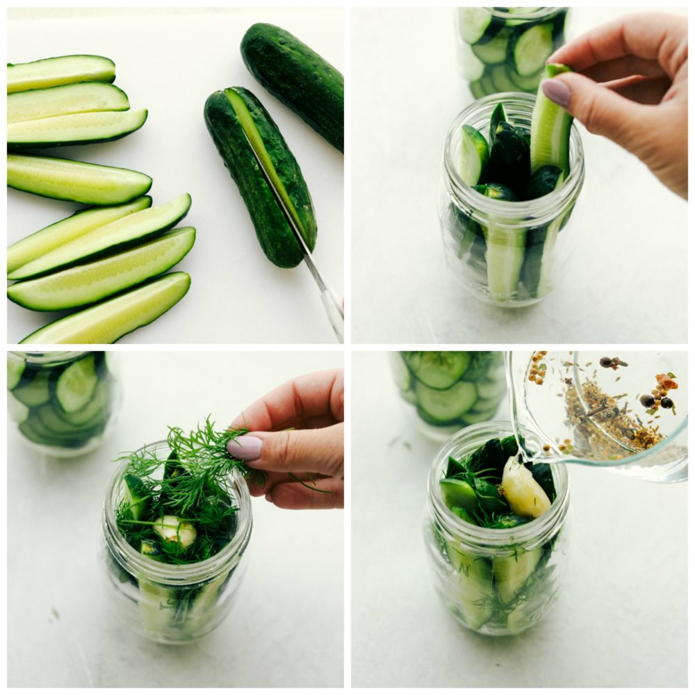 The process of canning pickles.