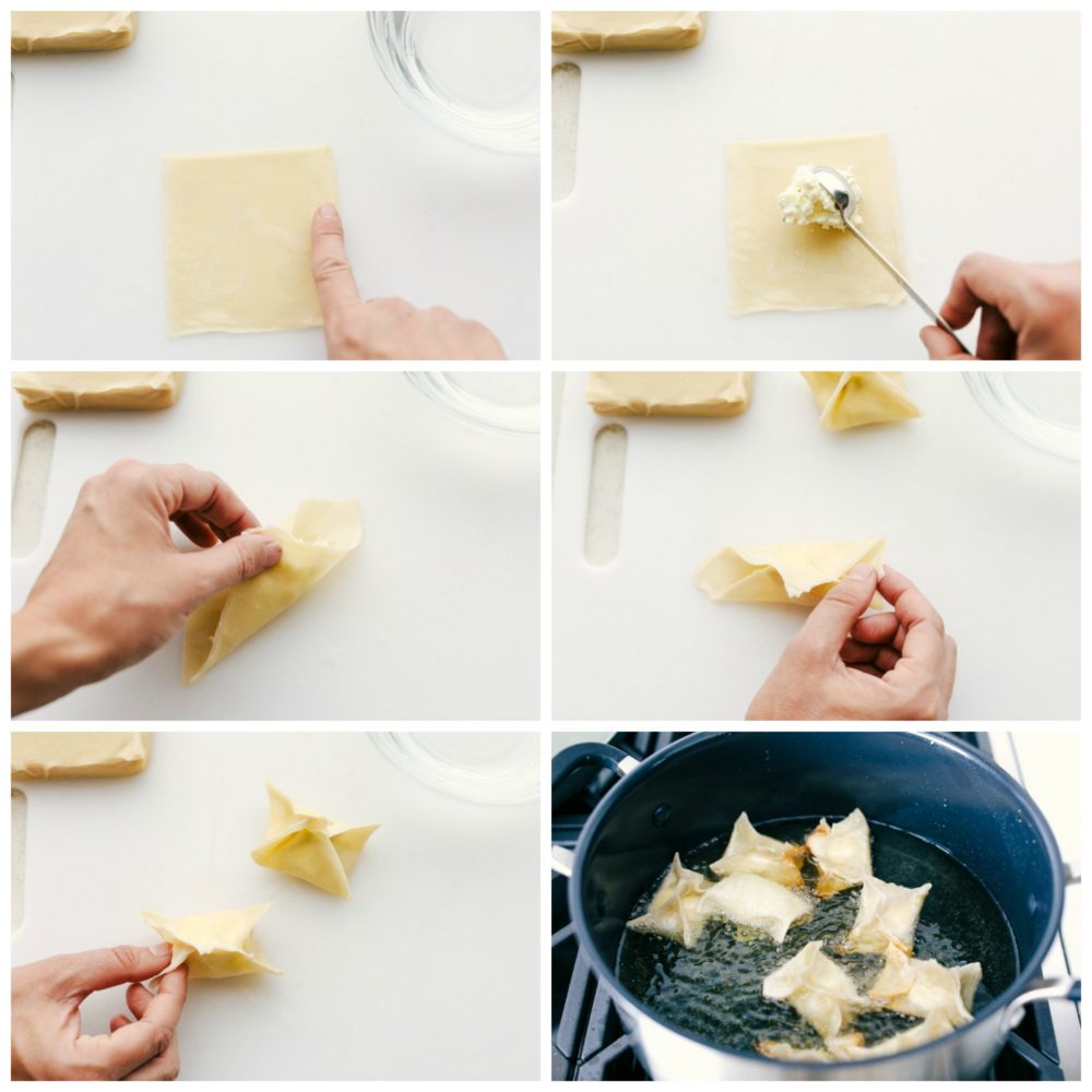 The process of making cream cheese wontons
