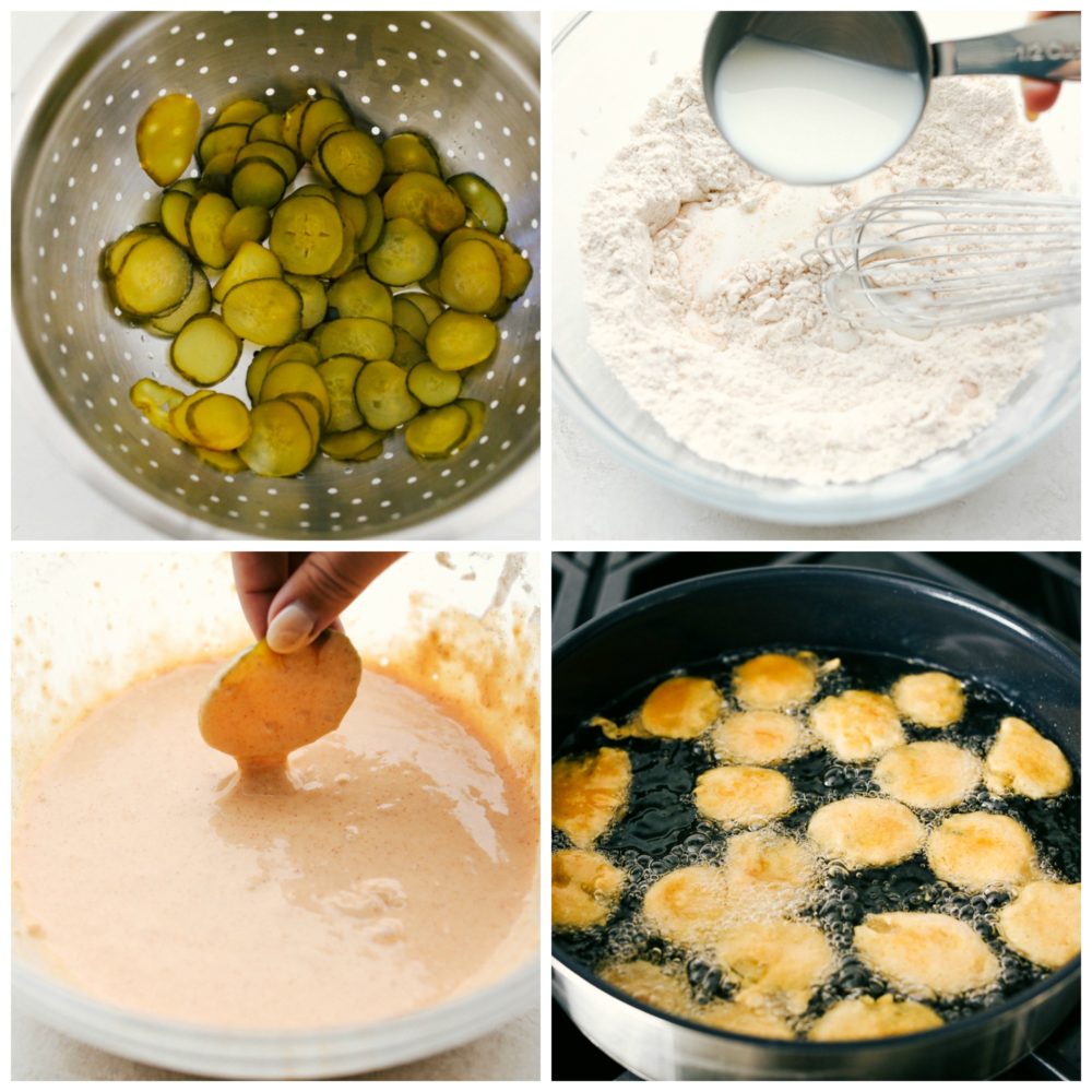 The process of frying pickles in four photos. 