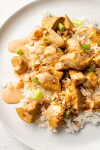 close-up of hibachi chicken on a plate