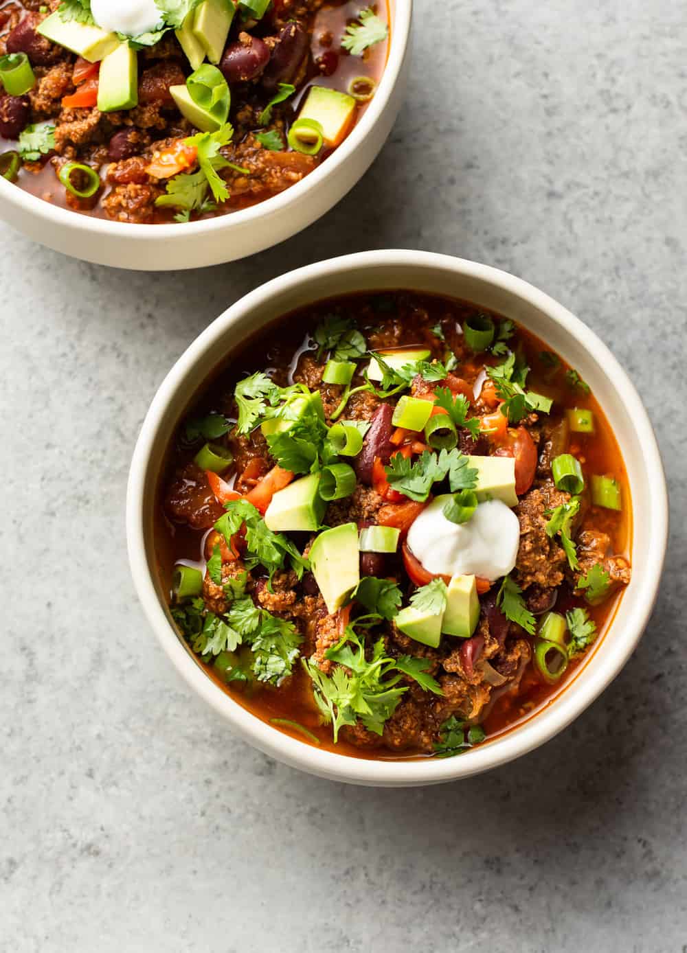 two bowls of Instant Pot chili