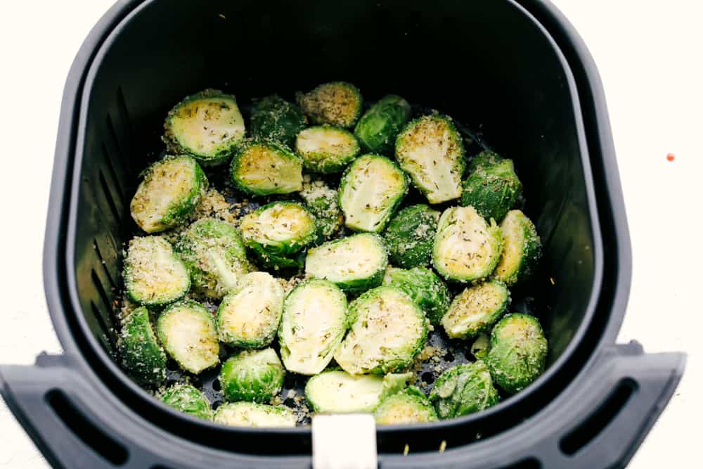 Parmesan coated Brussel Sprouts in the air fryer.