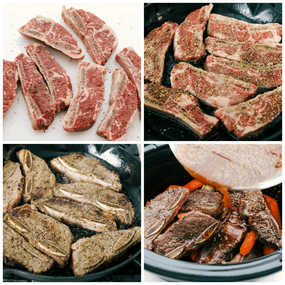 Preparing, and browning short ribs.